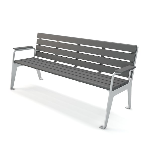 Gray 6' Plaza Bench with Silver Frame